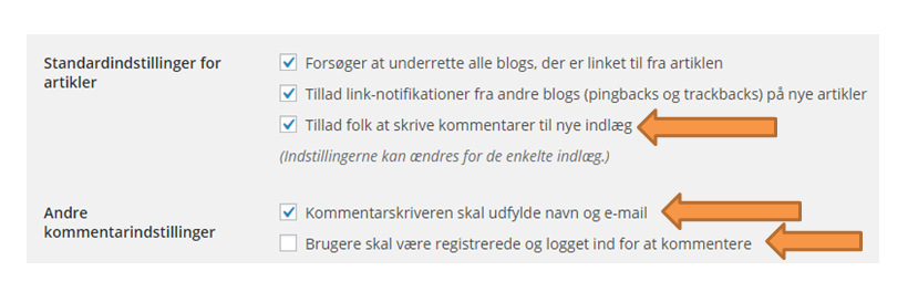 Diskussion indstillinger i WordPress